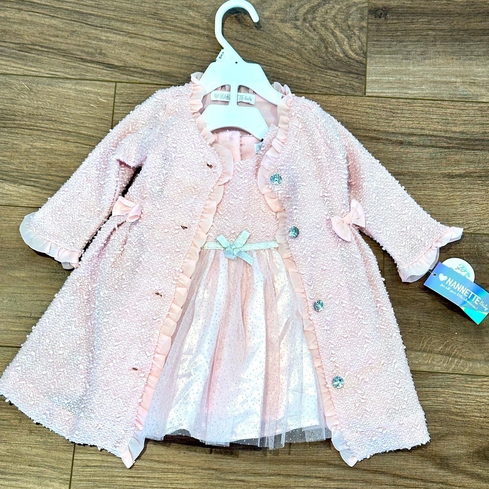 ⭐️Final Sale⭐️NWT! Nannette Baby Two Piece Pink Ivory Dress Coat and Dress
